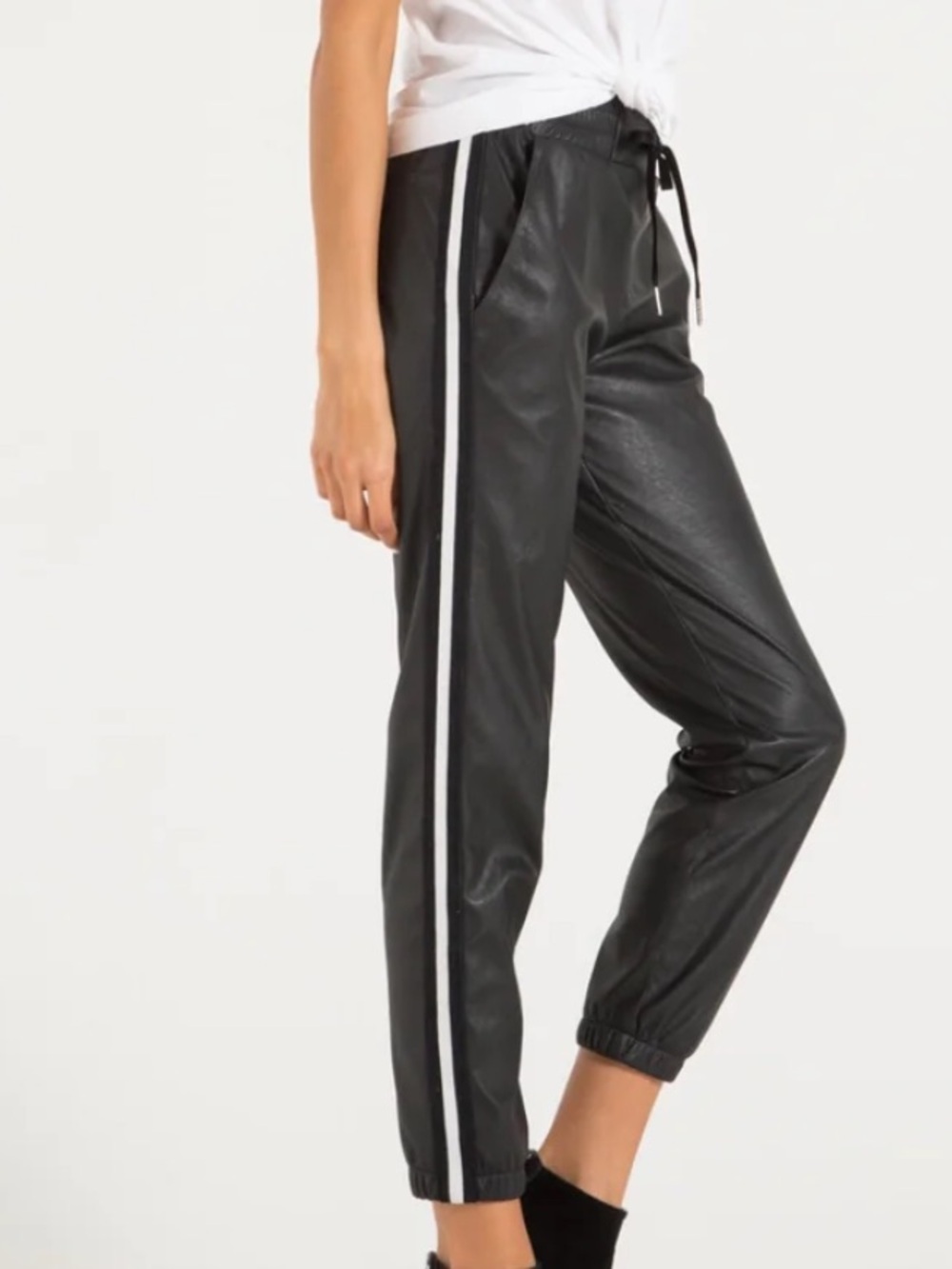 n : PHILANTHROPY BLACK SEVEN JOGGERS VEGAN SUEDE TIE WAIST SIZE SMALL